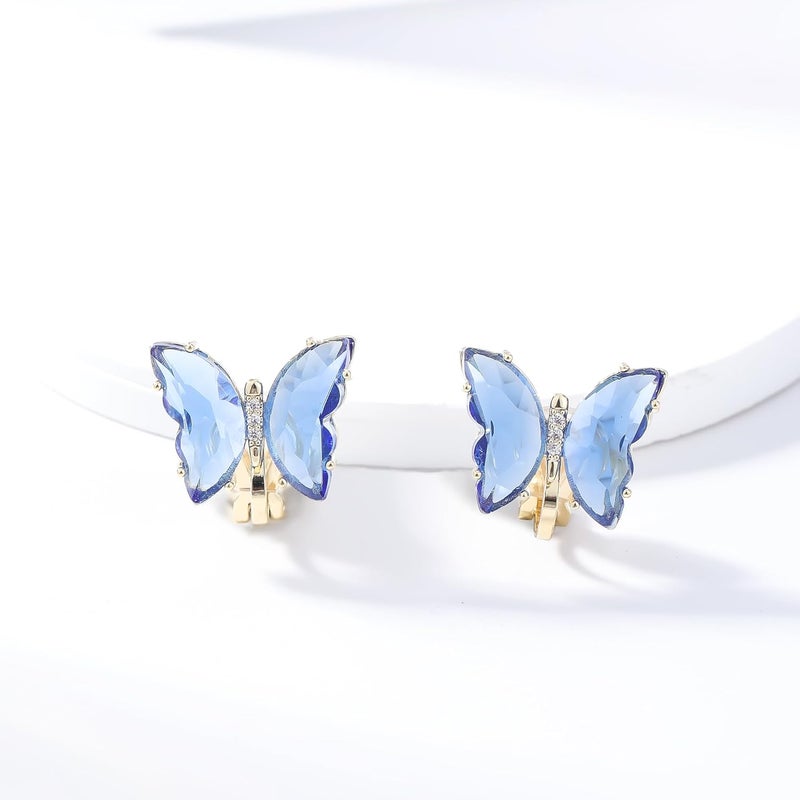 YOQUCOL Butterfly Shape Crystal Clip On Earrings Non Pierced Golden Stud for Women - Image 3